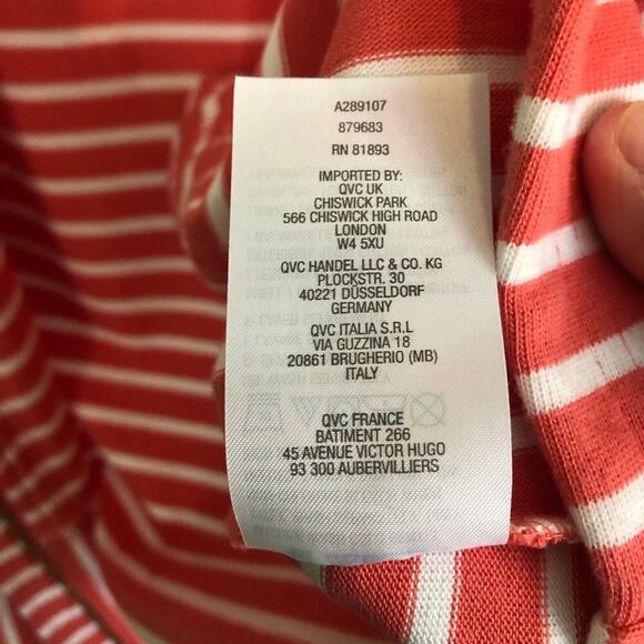 C Wonder Women's Size 6 Coral Stripe Zip Front 3/4 Sleeve Cotton Knit Jacket - Picture 7 of 8